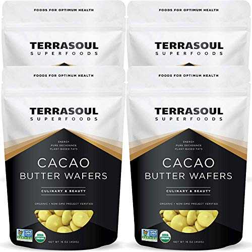 Terrasoul スーパーフード オーガニック カカオ バター ウエハース、4 ポンド (4 パック) - 生 | ケト | ビーガン | 洗練されていない Terrasoul Superfoods Organic Cacao Butter Wafers, 4 Lbs (4 Pack) - Raw | Keto | Vegan