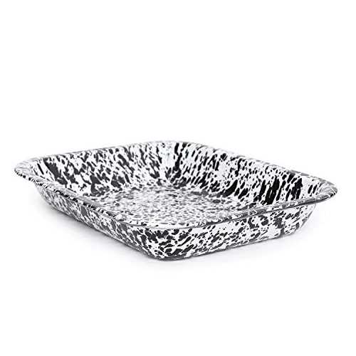 ホーローオープン ロースター、10.5 x 8 インチ、ブラック/ホワイト スプラッター (シングル) Crow Canyon Home Enamelware Open Roaster, 10.5 x 8 inches, Black/White Splatter (Single)