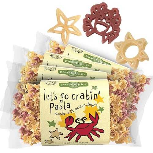 Pastabilities Fun Shaped Pasta for Kids - Let's Go Crabin' Pasta - Crab, Starfish and Sunshine Animal Theme, Non-GMO Natural Wheat Pasta, All-Natural, Kosher Certified, Made in the USA, (4 Pack, 14 Oz)