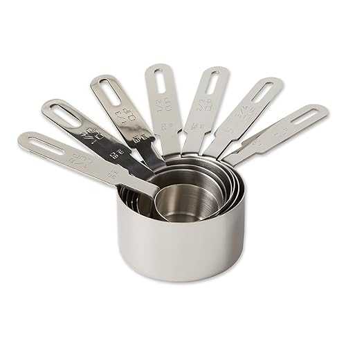 RSVP International Endurance Stainless Steel Measuring Cups, Set of 7 / 1/8 Cup to 1 Cup Measurements / Nest for Easy Storage / Dishwasher Safe / Dry or Liquid / Baking or Cooking
