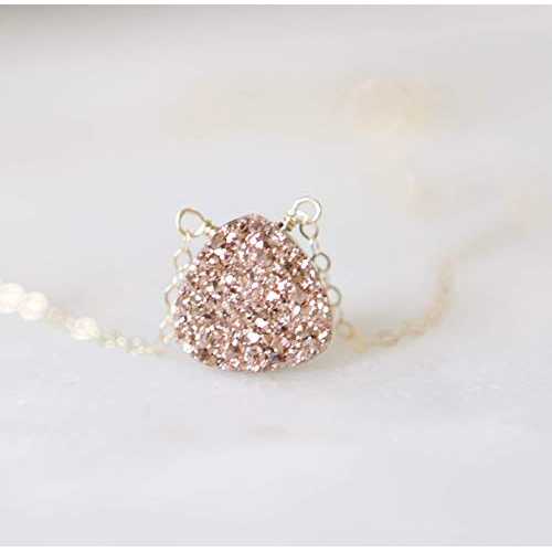 ローズ ドゥルージー 14K ゴールドフィル ネックレス - 長さ 16 インチ Creations by Kristel Rose Druzy 14kt Gold Fill Necklace - 16 Inches Length