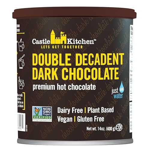 Castle Kitchen ダブルダッチ ダークチョコレート プレミアム ホットココア ミックス - 乳製品不使用、ビーガン、植物ベース、グルテンフリー、非遺伝子組み換えプロジェクト認証済み、コーシャ - 水を加えるだけ - 14 オンス Castle Kitchen Double Dutch