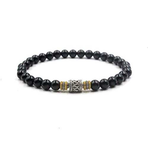 ポリッシュブラックオニキスビーズブレスレット、オニキスとスターリングシルバービーズブレスレット Kartini Studio Polished Black Onyx Beads Bracelet, Onyx and Sterling Silver Beads Bracelet