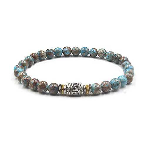 ブルー ジャスパー ブレスレット、メンズ ストーンとスターリング シルバー ビーズ ブレスレット Kartini Studio Blue Jasper Bracelet, Men's Stone and Sterling Silver Beads Bracelet