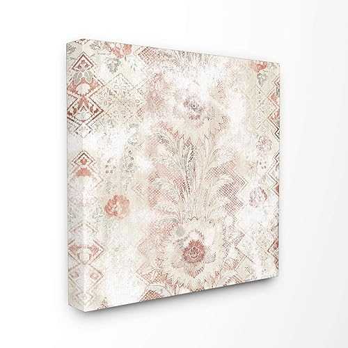 Stupell Industries Flower Pattern Textile Red Silver Design Canvas Wall Art, Multi-Color, Model Number: fap-205_cn_17x17