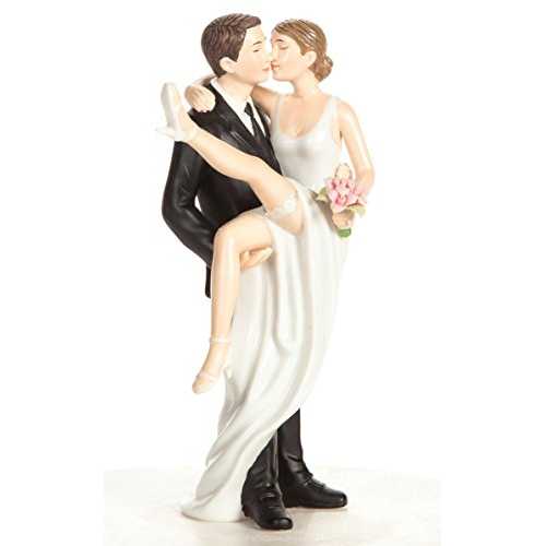 Wedding Collectibles Funny Sexy Over the Threshold Wedding Cake Topper with Bride and Groom / Fun, Sexy, Humorous Figurine / Groom Holding Bride / Fine Porcelain / 5.5 Inches