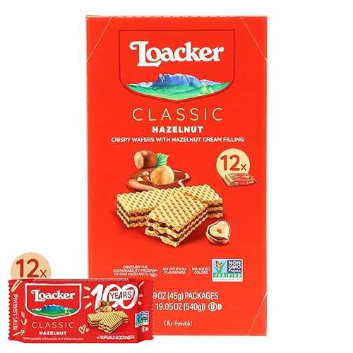 Loacker Classic Hazelnut Wafers - Premium Crispy Wafer Cookies with Hazelnut Cream Filling - Multipack of 12 Snack Packs - NON-GMO - 100% Italian Hazelnuts - 45g/1.59oz, Pack of 12