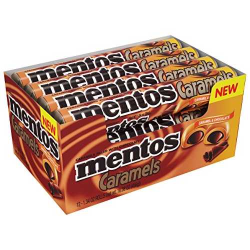 MENTOS CANDY ROLL, CARAMEL & CHOCOLATE, NON MELTING, 1.34 Ounce (Pack of 12)