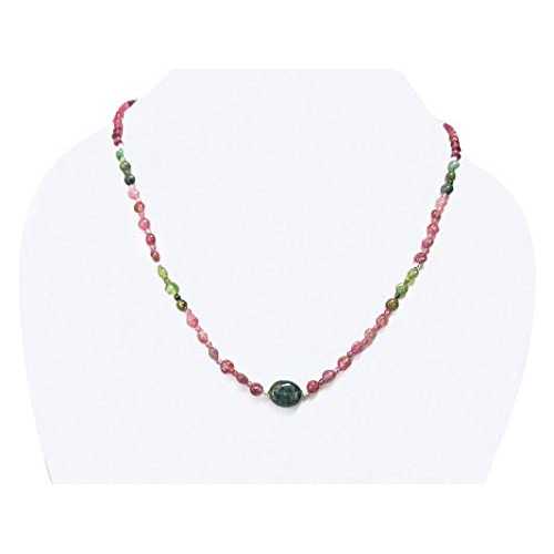 ピンク グリーン トルマリン ビーズ ネックレス ストランド スターリングシルバー 16 インチ ジェムストーン ビーズ ジュエリー anushruti Pink Green Tourmaline Beads Necklace Strand With Sterling Silver 16\\\