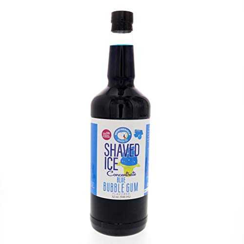 Hypothermias Shaved Ice and Snow Cone Syrup Flavor Concentrate - Quart (32 Fl Oz) - Makes 8 Gallons of Ready to Use Flavor Syrup - Blue Bubble Gum - Unsweetened - Must Add Sweetener and Filtered Water