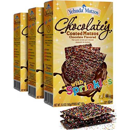 Yehuda チョコレートで覆われたマッツォ、カラースプリンクル付き、(3 パック) 楽しいマッツォ、お子様に最適です。 Yehuda Chocolate Covered Matzo with Colored Sprinkles, (3 Pack) Fun Matzo, Great for Kids!