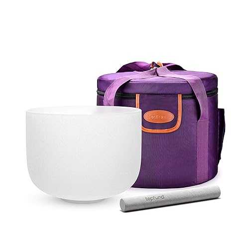 TOPFUND Orange D Note Crystal Singing Bowl Sacral Chakra 12 Inch with Heavy Duty Carrying Case and Suede Mallet