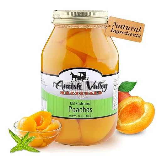 Amish Valley Products オールド ファッション ピーチ ハーフ缶詰 32 オンス ガラス瓶入り (1 クォート ジャー - 32 オンス) Amish Valley Products Old Fashioned Peaches Halves Canned Jarred in 32 oz Glass Jar (1 Quart Jar - 32
