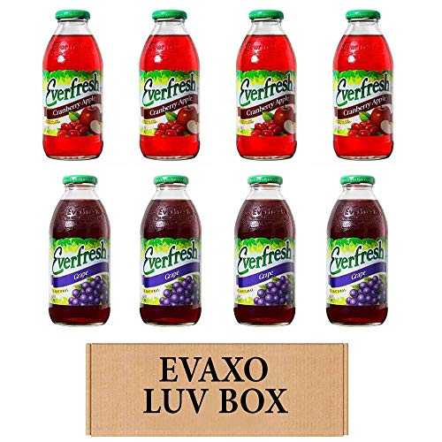 LUV BOX- variety Everfresh Juice 16 oz. pack of 8 , Everfresh Cranberry Apple , Everfresh 100% Juice- Grape. by evaxo