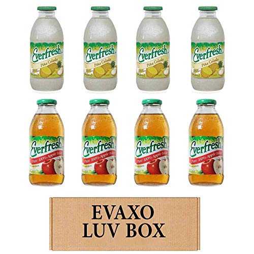 LUV BOX- バラエティ エバーフレッシュ ジュース 16 オンス 8 個パック、エバーフレッシュ ピニャコラーダ、エバーフレッシュ 100% アップル ジュース。#N Evaxo LUV BOX- variety Everfresh Juice 16 oz. pack of 8 , Everfresh Pina Colada
