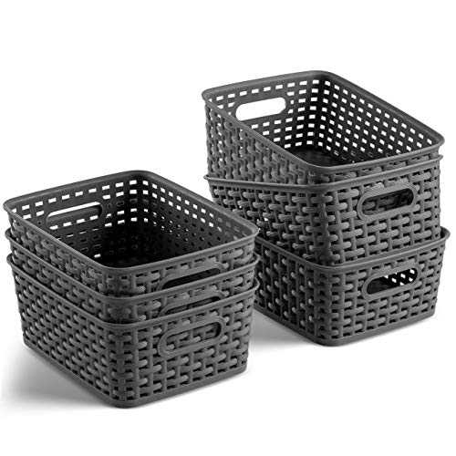 Seseno Set of 6 Plastic Storage Baskets - Small Pantry Organizer Basket Bins - Household Organizers with Cutout Handles for Kitchen Organization, Countertops, Cabinets, Bedrooms, and Bathrooms