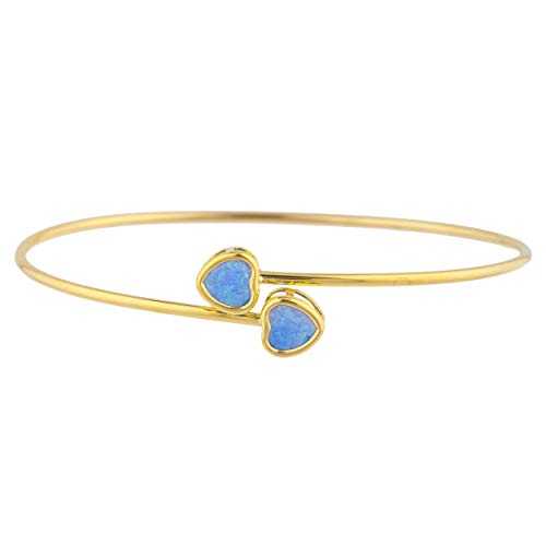 14K ゴールド シミュレート ブルー オパール ハート ベゼル バングル ブレスレット Elizabeth Jewelry 14Kt Gold Simulated Blue Opal Heart Bezel Bangle Bracelet