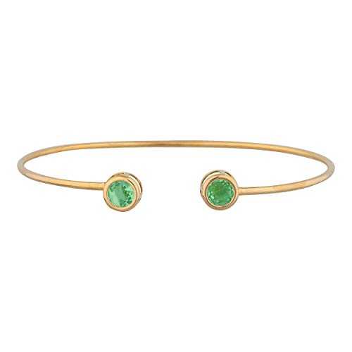 14K ゴールド 模擬 緑であること サファイア ラウンド ベゼル バングル 腕輪 Elizabeth Jewelry 14Kt Gold Simulated Green Sapphire Round Bezel Bangle Bracelet