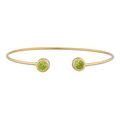14K ゴールド シミュレート ペリドット ラウンド ベゼル バングル ブレスレット Elizabeth Jewelry 14Kt Gold Simulated Peridot Round Bezel Bangle Bracelet
