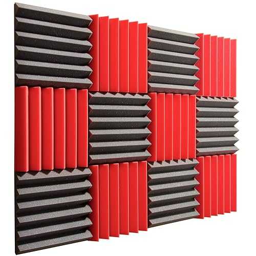 Pro Studio Acoustics - Red/Charcoal - 12"x12"x2" Acoustic Wedge Foam Absorption Soundproofing Tiles - 12 Pack｜Glomarket 19,873円
