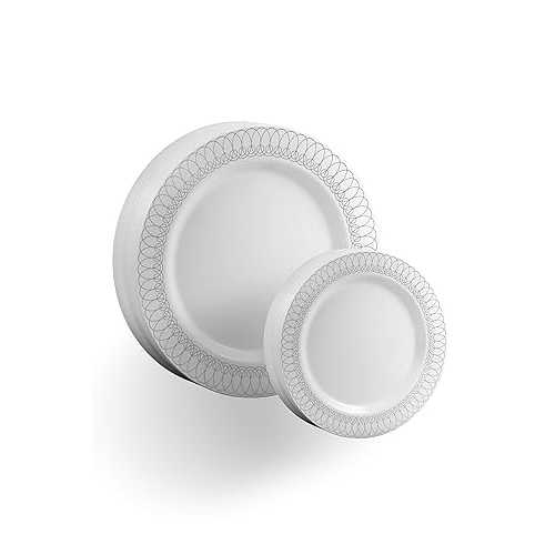 Exquisite 40-Pack Silver Ovals Design Plastic Plates (20-dinner 20-dessert) Set Premium Heavyweight Plastic Wedding Plates \