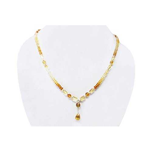 ナチュラルイエローシトリンビーズネックレスストランドスターリングシルバー考え方貴石ビーズ宝飾品 anushruti Natural Yellow Citrine Beads Necklace Strand with Sterling Silver findings Gemstone Beaded Jewelry