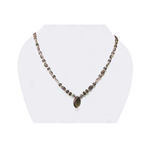シングルストランドジェムストーンネックレススモーキークォーツビーズジュエリー、スターリングシルバー anushruti Single strand Gemstone necklace Smoky Quartz Beaded Jewelry with Sterling Silver