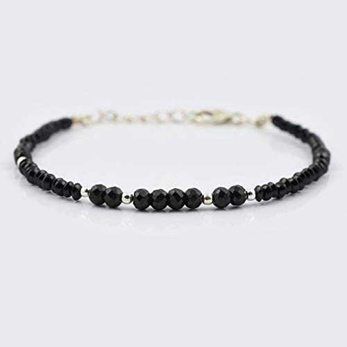 ブラック スピネル ラウンデル ソーサー ビーズ ブレスレット スターリングシルバー 8 月の誕生日宝石ジュエリー anushruti Black Spinel Roundel Saucer Beads Bracelet with Sterling Silver August Birthday Gemstone Jewelry｜Glomarket