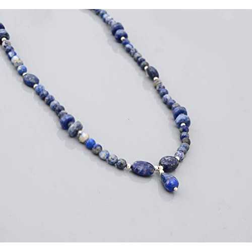 ブルー ラピスラズリ ビーズ ネックレス ストランド スターリングシルバー 12月の誕生日ギフト ビーズジュエリー anushruti Blue Lapis Lazuli Beads Necklace Strand with Sterling Silver December Birthday Gift Beaded Jewelry