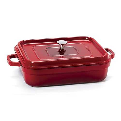 GET Heiss 軽量鋳造アルミニウム ロースターパン 蓋付き 5クォート レッド (CA-010-R/BK) GET Heiss Lightweight Cast Aluminum Roaster Pan with Lid, 5 Quart, Red (CA-010-R/BK)