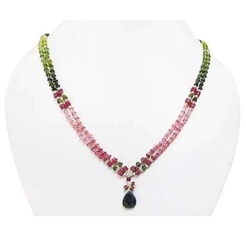 ウォーターメロン トルマリン ペンダント ビーズ ネックレス スターリング シルバー ステートメント レイヤリング ビーズ ジュエリー ANUSHRUTI Watermelon Tourmaline Pendant Beads Necklace Sterling Silver Statement Layering Beaded Jewelry