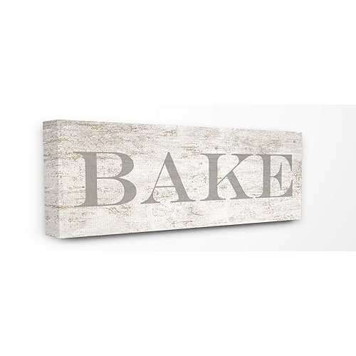 Stupell Industries The Stupell Home Decor Distressed Kitchen White Tan and Grey Bake Sign Wall Plaque Art