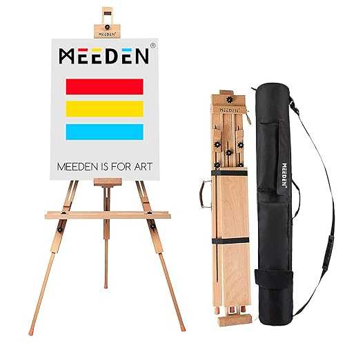 MEEDEN Portable Easel for Painting: Solid Beech Wood Tripod Art Easel for Adults - Foldable Drawing Easel Stand with Carrying Bag Perfect for Indoor Outdoor Use, Holds Canvas up to 44\
