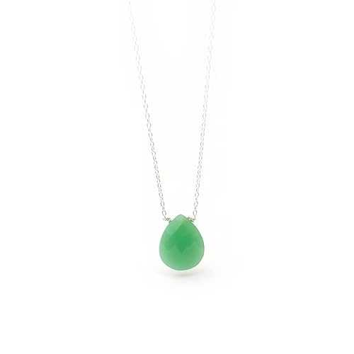 ANUSHRUTI Handmade Green Chrysoprase Almond Drop Pendant Sterling Silver chain May Birthstone Jewelry Gemstone Necklace for her