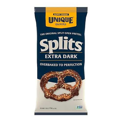 Unique Snacks Extra Dark Splits Pretzels, Original Split-Open Pretzels, Delicious Homestyle Baked Snack Bag, Vegan, OU Kosher, and Non-GMO Food, No Artificial Flavor, 11 Oz. Bag, Pack of 6