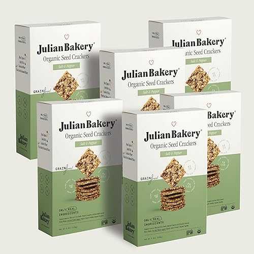 Julian Bakery Paleo Thin Crackers / Salt \u0026 Pepper / USDA Organic / Gluten-Free / Grain-Free / GMO Free / Low Carb / 6 Pack