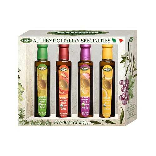 Mantova Organic Flavored Extra Virgin Olive Oil Variety Pack ? Garlic, Basil, Chili, and Lemon (8.5 oz Bottles, Pack of 4) ? Perfect for Cooking, Dressing, and a Great Gift Item