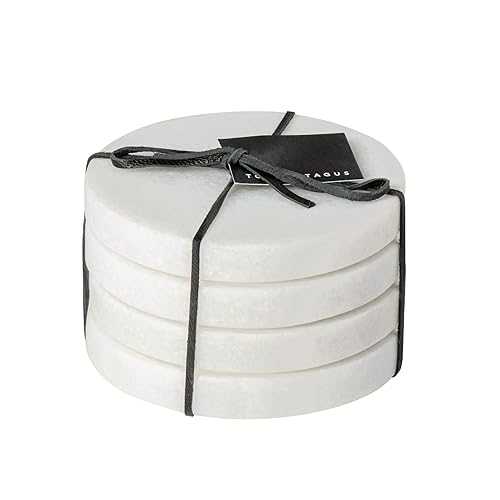 Torre & Tagus 大理石ラウンドコースター、4 個セット、直径 4 インチ、ホワイト Torre & Tagus Marble Round Coasters, Set of 4, 4\