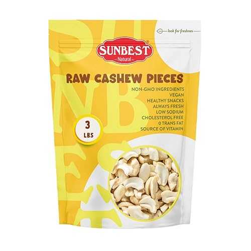 Sunbest Natural Raw Cashew Halves & Pieces, 3 lbs ? Unsalted & Unroasted ? Large Cashews to Eat ? For Party Snacks, Baking & Topping ? Rich in Plant-Based Protein & Fiber (48 oz)