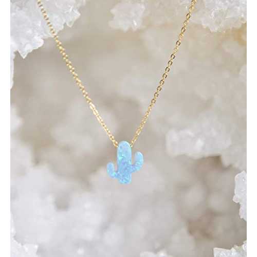 小さな青碧乳白色 カクタス 宝玉 ゴールドメッキ 首飾り - 長さ 17 in Creations by Kristel Small Blue Opal Cactus Gemstone Gold-Plated Necklace - 17 Inches Length