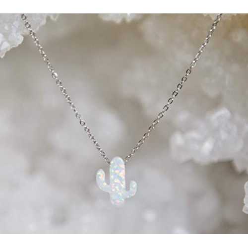 ホワイトオパール サボテン ペンダント シルバー ネックレス - 長さ 19 インチ Creations by Kristel White Opal Cactus Pendant Silver Necklace - 19 Inches Length