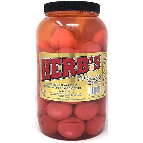 Herb\'s Packed In Vinegar Red ピクルスエッグ、67 オンス、ガロンサイズのプラスチック瓶 Herbs Herb\'s Packed In Vinegar Red Pickled Eggs, 67 oz, Gallon size plastic jar