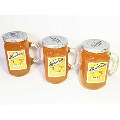 Blackburn's Preserves & Jellys 18オンス 再利用可能なハンドル付きガラスマグジャー (3個パック) (ピーチプリザーブ) Blackburn's Preserves & Jellys 18oz Reusable Handled Glass Mug Jar (Pack of 3) (Peach Preserves)