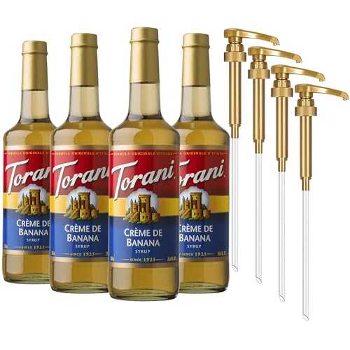 Torani Cr・・me de Banana Syrup for Drinks & Desserts, Glass Bottle 4-Pack, Pumps Included, 25.4 Fl Oz Ea