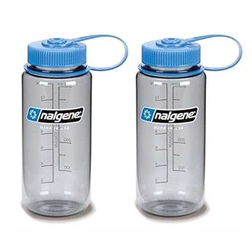 Nalgene Tritan 16 薬局衡オンス 可塑性物質 お水 瓶 薄墨色 青み 旗がしら付き添い人 広口 2 個容器に並べる Nalgene Tritan 16薬局衡オンス Plastic Water Bottle Gray w/Blue Cap / Wide Mouth, 2-Pack