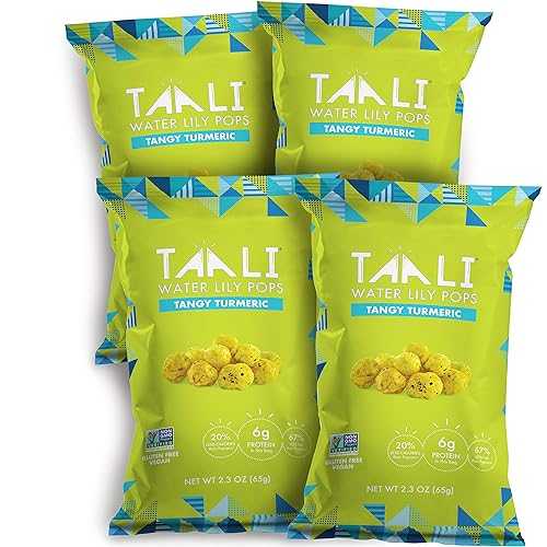 Taali Tangy Turmeric Water Lily Pops (4-Pack) - Roasted Fox Nuts Makhana Snack | Crunchy Indian Healthy Snacks | Protein-rich, Vegan, Gluten Free, Non GMO | 2.3 oz Multi-Serve Bags