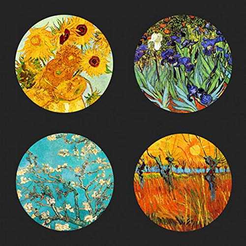 ゴッホの絵画 バー ドリンク コーヒーテーブル ガラス コースター 4 枚セット 収納スタンド付き Parastone Van Gogh Paintings Bar Drink Coffee Table Glass Coasters Set of 4 with Storage Stand