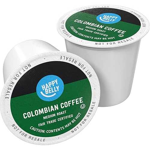 Amazon ブランド - 100 カラット Happy Belly ミディアム ロースト コーヒー ポッド、コロンビア、キューリグ 2.0 K カップ ブルワーと互換性あり Amazon Brand - Happy Belly Medium Roast Coffee Pods, Colombian, Compatible with Keurig 2