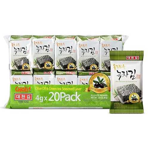CHOI'S 1 Daechun(Choi's1) Seaweed Snack, (Pack of 20), Original, Sea Salt, Green Tea Powder, Product of Korea