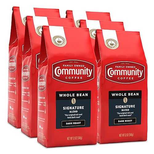 Community Coffee Signature Blend Whole Bean Coffee, Dark Roast, 12 oz Bag (Pack of 6)